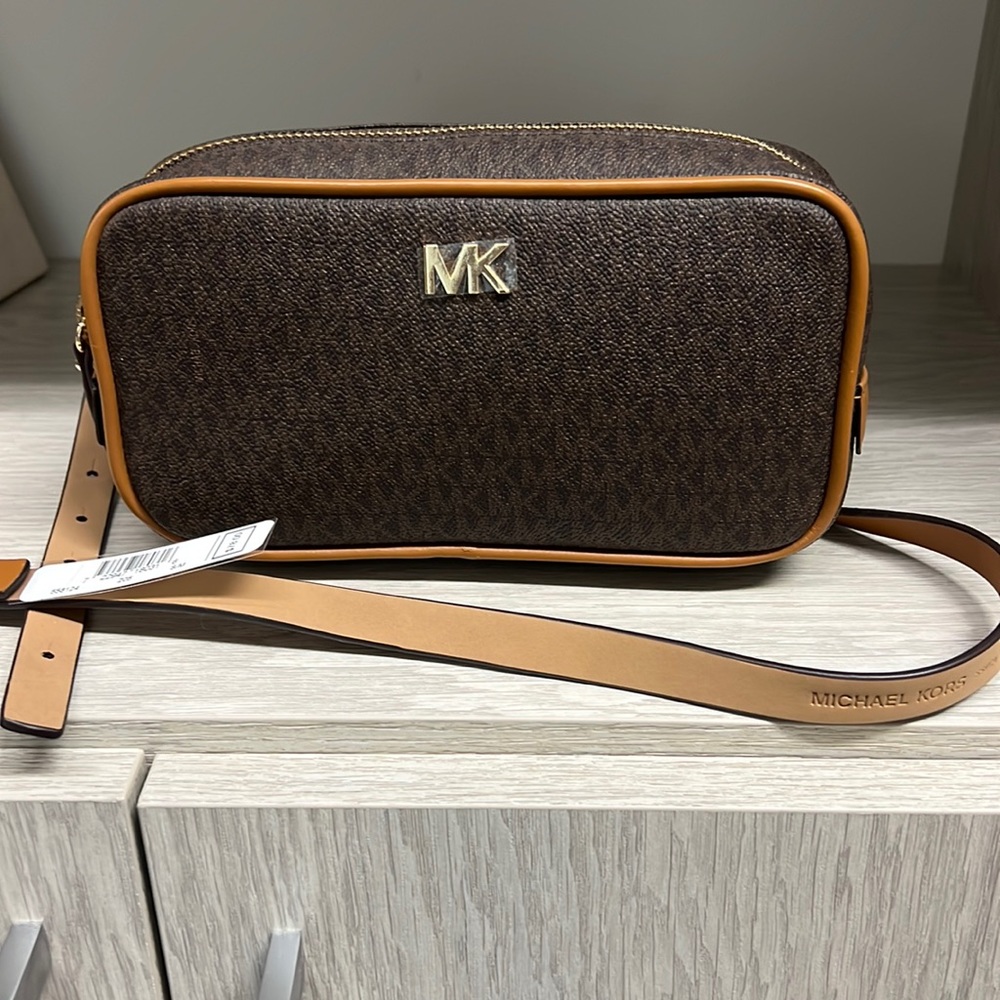 Michael Kors Dark Brown and Tan Crossbody Bag